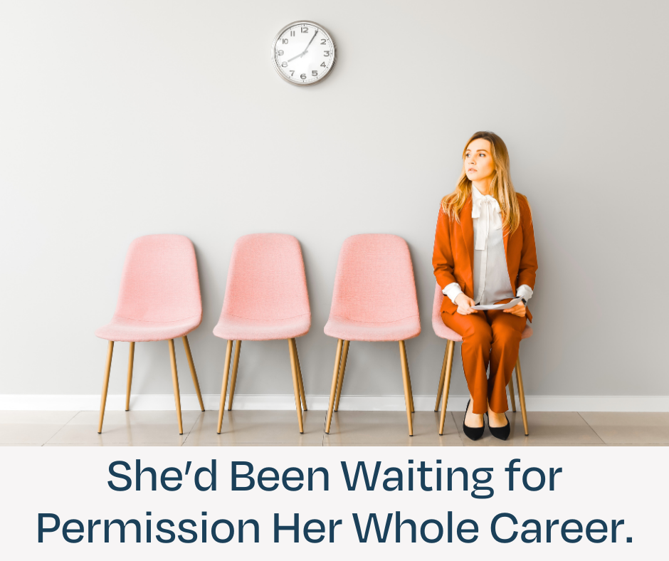 Woman waiting sitting on a chair.